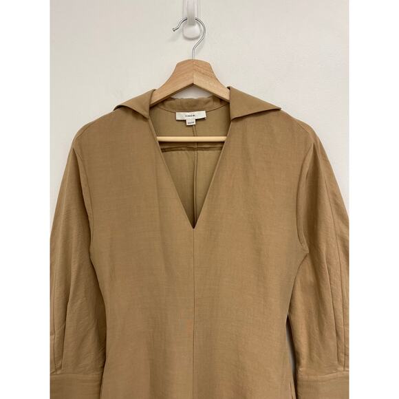 VINCE Shaped-Collar V-Neck Midi Shirtdress Classic Chic Minimalist Neutral XXS - Picture 7 of 15